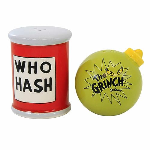 Department 56 Juego de salero y pimentero esculpido Dr. Seuss The Grinch y Who Hash, 2.64 pulgadas, multicolor