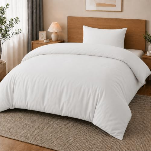 MOONLIGHT20015 Single Duvet Cover Set Brushed Microfibre White Bedding Sets | Premium Quilt Cover and Pillow Case, Solid Soft and Breathable Bed Set, Machine Washable – Ideal for Homes and Hotels