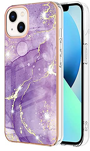 IMIRST Basic Case Compatiable with iPhone 13 IMD Soft TPU Silicone Bumper Matte Marble Scratch-Resistant Slim Protective Phone Case Back Cover for Apple iPhone 13,YBI Purple