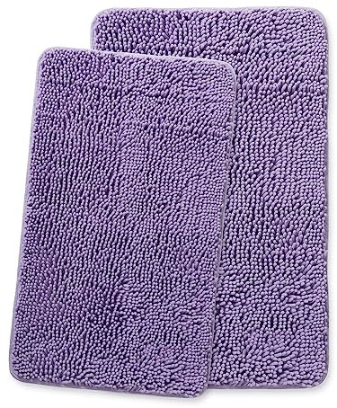 Yeaban Lavendel-Badezimmerteppich-Set, 2-teilig, dicke Chenille-Badematten, saugfähiger und waschbarer Badteppich, rutschfest, Plüsch und weiche Teppiche für Badezimmerboden, Dusche, Waschbecken –