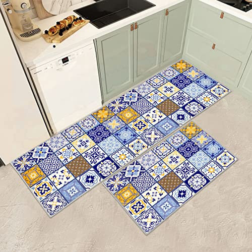 JEFFEL Lot de 2 Tapis de Cuisine antidérapants et lavables, Anti-Fatigue pour décoration de Maison, Bureau, Bureau Debout (F, 40x60+40x120cm)