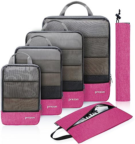 Prezon Organizzatori da Viaggio a Compressione con borsa per le scarpe e borsa per la biancheria, organizer per valigie espandibile, cubi di Imballaggio, organizer per zaino
