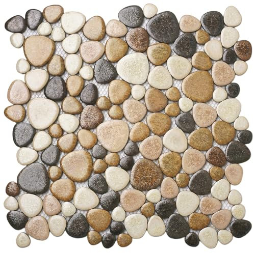 Parrotile Yellowstone Matte Kieselsteine, Mosaikfliese für Dusche, Boden, Badezimmer, Bodenfliesen, rutschfest, 5 Bögen