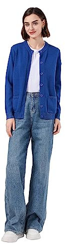 SMILING PINKER Cardigan à manches longues pour femme - Chaud - Col rond - Gilet en tricot avec boutonnière et poches, bleu roi, S