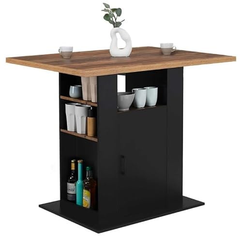 IDMarket - Ilot central UGO 110 cm madera negra y efecto madera oscura HAWKINS con almacenamiento