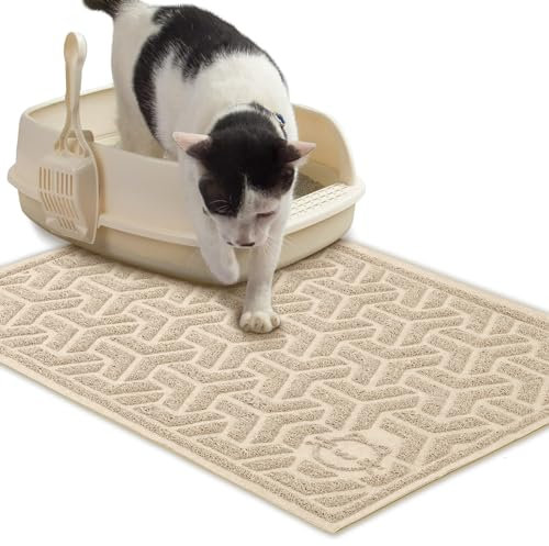 JanYoo Katzenklo Matte Katzenstreu Matte 90x60 cm Katzenklo Vorleger rutschfest Wasserdichtes Unterleger Matte Gitter Netz Streukontrolle Design Leicht zu Reinigen,Beige
