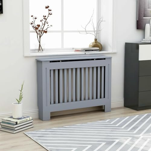 GuyAna Radiator Cover Anthracite 112x19x81 cm MDF,Radiator Cover White Modern MDF Vertical Slats Wood Decorative Cabinet for Living Room Bedroom Hallway, Large