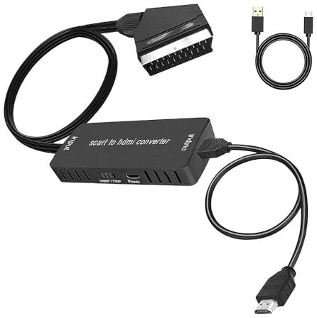 iHaospace Scart auf HDMI Konverter mit HDMI Kabel, Scart zu HDMI Konverter,Scart Eingang HDMI Ausgang Konverter for HDTV STB VHS Sky DVD Blu-ray