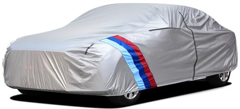 Asasytal Autoabdeckplane, 210D Oxford Haltbar mit Side Türreißverschluss Vollgarage Autogarage Staubdicht Winddicht Outdoor Auto Garage für Limousine, Universal Silberfarben, 2XL (490~530cm)