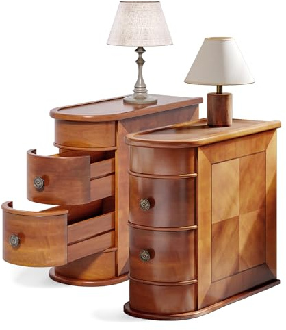 LITTLE TREE Beistelltisch 2er Set, Keine Montage erforderlich Holz Beistelltisch mit 2 Schubladen, Sofa Beistelltische für Wohnzimmer, Vintage Slim Nachttisch Nachttisch für Schlafzimmer