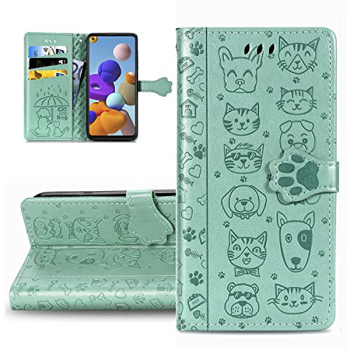 LEMAXELERS Galaxy S24 Ultra Hülle, Samsung Galaxy S24 Ultra Handyhülle Niedlich Katze Hund Blumen Flip Case PU Leder Cover Magnet Schutzhülle Handytasche für Samsung Galaxy S24 Ultra,SD Cat Green