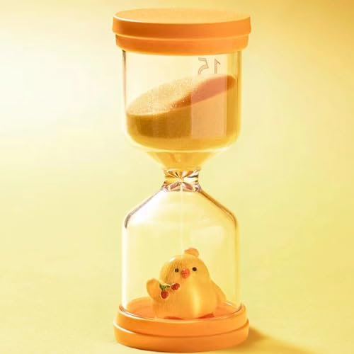 Sablier Enfant en Plastique Incassable 15 Minutes,Sablier Jaune Macaron avec Poulet,Minuteur Visuel Enfant,Minuteur pour Enfants pour La Vie,L'apprentissage,La Cuisine,La Récréation