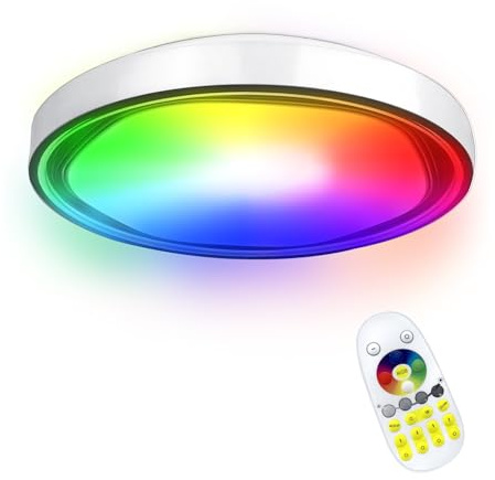 Aufun 60W LED Deckenleuchte Dimmbar mit Fernbedienung Wohnzimmer Lampe, RGB Farbwechsel LED Rund Deckenlampe, Einstellbar für Schlafzimmer Küche Kinderzimmer Wohnzimmer(Tye B)