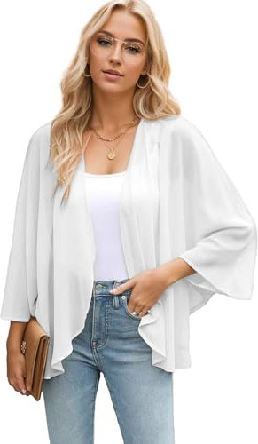 Famulily White Kimonos for Women Summer Beach Cover up Capes Open Front Shrugs Shawl Blouse Tops (XXL,White)