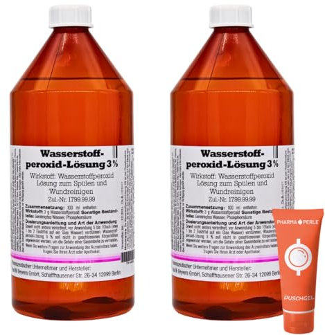 Wasserstoffperoxid Lösung 3%, 2x 1000 ml I Lösung zum Spülen und Wundreinigen I Munddesinfektion I Mundgeruch, Zahnfleischbluten, Mundschleimhautenzündung I Spar-Set plus Pharma Perle give-away