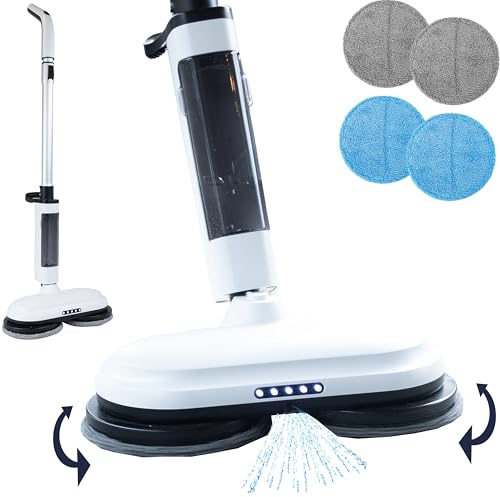 CleanRite® Bodenwischer Elektrisch 2-in-1-Elektro-Sprühmopp für die Nass- und Trockenreinigung | Wischer mit Verstellbarer Stange, Kabellos | Bodenreiniger, LED-Scheinwerfern & 4 Reinigungspa