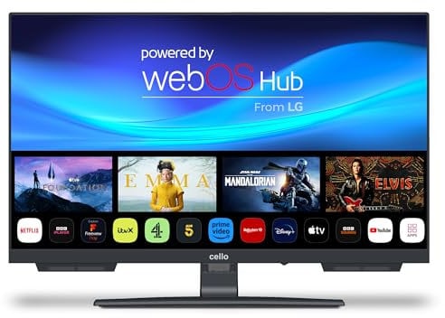 Cello C2424WSH 24″ inch Smart Frameless TV Freeview Play Pitch Perfect Speakers FreeSat, Bluetooth. Disney+, Netflix, Apple TV+, Prime Video, Paramount+, BBC iPlayer Made in the UK