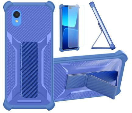 Coque pour Qilive Smartphone Q2-22 5.5 Pouces Coque Étui Case Cover Hybride [avec protection d'écran en verre trempé] [support magnétique pliable] [givré résistant aux empreintes digitales] Bleu