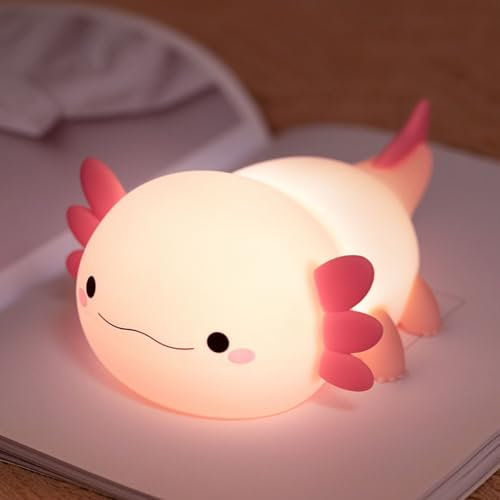 Axolotl Nachtlicht Kinder Stilllicht Dimmbar Nachtlicht Baby, Axolotls Lampe Silikon Wiederaufladbare LED Nachttischlampe, 20 Minuten Timer,Geschenk für Baby Mädchen Junge, Kinderzimmer Zimmer Deko