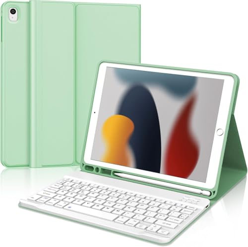IVEOPPE Keyboard Case for iPad 9/ 8th/ 7th Generation 10.2 inches, Keyboard Case for iPad Air 3/ Pro 10.5'', Detachable Bluetooth Keyboard for ipad Air 3, Green