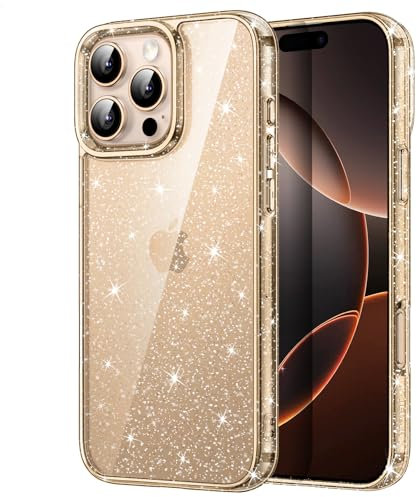JETech Glitter Case for iPhone 16 Pro 6.3-Inch, Bling Sparkle Shockproof Phone Bumper Cover, Cute Sparkly for Women and Girls (Desert Titanium)