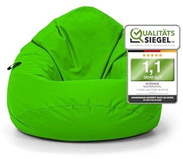 Nadimaideal Sitzsack Tropfenform Kastanie | Bodenkissen für Kinder & Erwachsene | Indoor & Outdoor | Gaming Sitzsack - Sitzkissen - Beanbag | Füllung EPS Perlen (Neongrün, XXL-Durchmesser 88 cm)