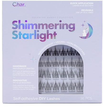 Char Cosmetics Eye Lashes - Sweatproof, Natural Look False Eyelashes - Reusable Fake Eyelashes for Comfortable Fit - Shimmering Starlight - 36 pc