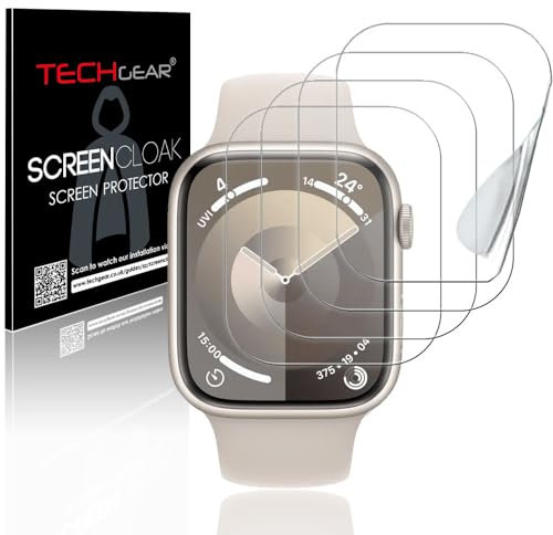 TECHGEAR Paquete de 4 protectores de pantalla para Apple Watch de 41 mm Series 9, 8, 7 y 40 mm, Series 6, 5, 4, SE SE 2 [Screen Cloak Edition] [Cobertura de pantalla completa] [HD] [Reforzado] [Sin