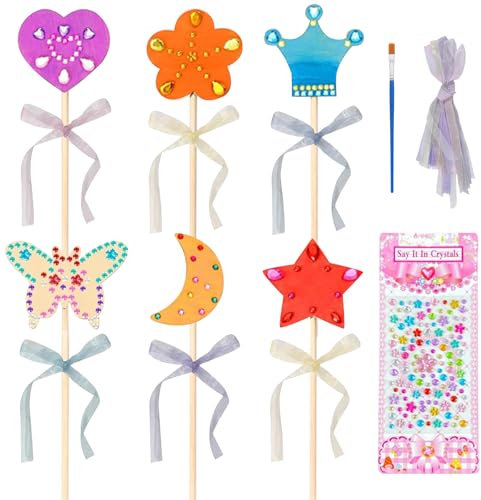 TYXHXTF 6 Kits Baguette Magique, Activité Manuelle, Loisirs Créatifs, Artisanat en Bois à Peindre, Cadeau Anniversaire, Fête Décoration Enfants, pour Filles Cadeau