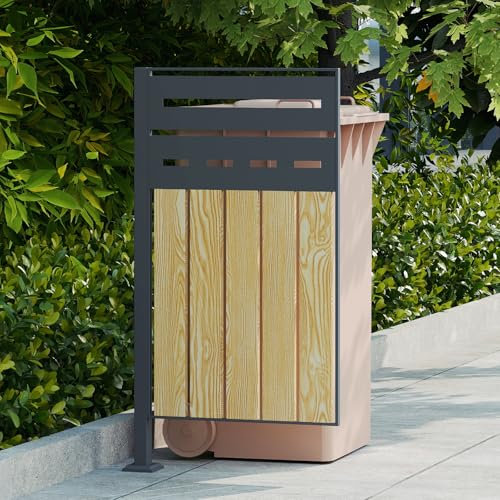 Mülltonnenzaun, Erweiterungsmodul Mülltonnenbox für 60-240L Mülltonnen, Mülltonnenverkleidung mit Sichtschutz, 80x150x5cm für 1 Mülltonne, Holzoptik