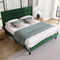 POHOVE Polsterbett 140 x 200 cm,Bettgestell Einzelbett Doppelbett Designbett mit Lattenrost & Kopfteil, gepolstertes Doppelbett, Textilbezug Samt in Dunkelgrün, Zeitloses modernes Design, Jugendbett