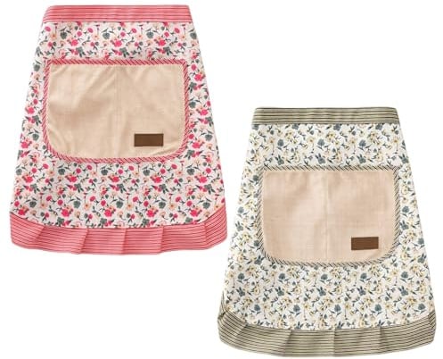CHROMACRAFT Grembiuli Floreali in 2 Pezzi, Grembiuli da Donna, Grembiuli da Cucina, Grembiuli Morbidi E Traspiranti, Grembiuli Resistenti All'Olio, Forniture da Cucina