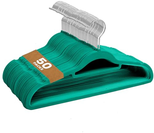 Sasha Morel 50 Pack Velvet Coat Hangers – Non Slip Velvet Hangers for Clothes, Space Saving Adult Hangers with Tie Organizer & Swivel Hooks – Clothes Hangers Wardrobe Storage - Teal
