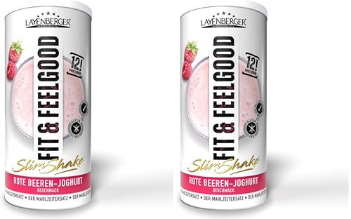 Layenberger Fit+Feelgood Slim Shake Powder, Mahlzeitersatz für 12 Portionen mit je 213 kcal (1x 396 g) - Rote Beeren-Joghurt (Packung mit 2)