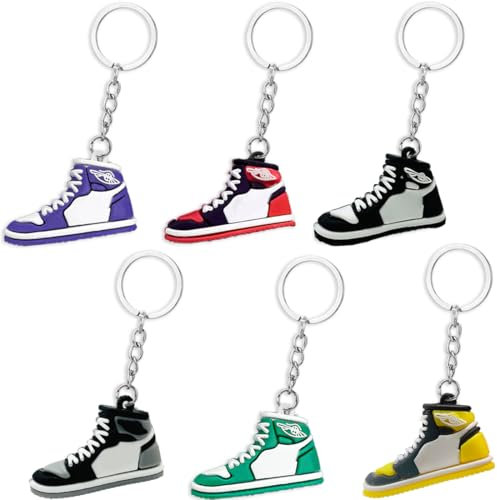 AKJAXQU 6 Pièces Porte-Clés de Basket Sneaker, Porte Clés de Chaussures de Sport, Porte Clés Sneaker, Amateurs de Basketball Cadeaux