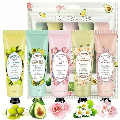 5 Pack Plant Fragrance Hand Cream Gift Set for Very Dry Hands - Non-Greasy Moisturizer - Thoughtful Gift for Her, Birthday, Mother's Day, or Christmas - Ideal for Women and Men