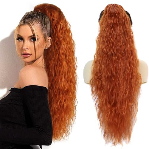 PORSMEER Damen Pferdeschwanz mit Klammer, Lange Wellig Lockig Haarteil Zopf Haarverlängerung Claw Clip in Haarteil Ponytail für Frauen 75cm (Kupferrot)