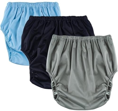 Windelüberzug für Erwachsene Bei Inkontinenz,Dünner Stoff Kunststoffhose für Damen und Herren Waschbar,Wiederverwendbar Klimmzughose aus Kunststoff,3 Stück(Blue+black+grey,Medium)