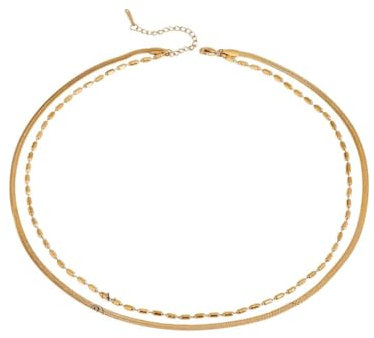LCHJX NEU 2026 18K Edelstahl stilvolle Reisperlenklinge Kette Doppelschicht Halskette Frauen Trendy Charme Metal Chic Statement Schmuck Mode Accessoires kreatives Geschenk für Frauen und Männer