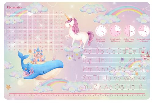 Kecanmater Schreibtischunterlage Leder, Schreibtischunterlage Kinder und Mädchen Einhorn-Thema Mauspad Büropad Rosa Groß 60X40cm Abwischbar PU-Leder Schreibtisch Unterlage fur office