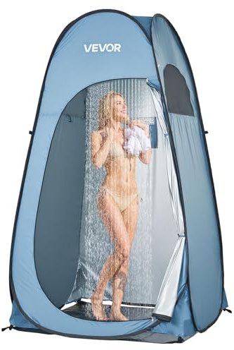 VEVOR Pop up Privacy Tent, Instant Portable Privacy Tent Changing Room with Ground Stakes, Ropes, and Carry Bag, 190T Polyester with Silver Coating, Quick Setup, for Camping, Beach, Fishing, Blue