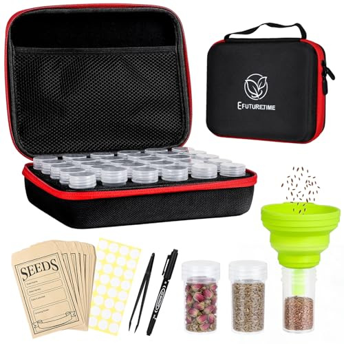 efuturetime 30 Slots Saatgut Aufbewahrungsbox Organizer mit Etiketten | Box mit Reißverschluss und Etikettenaufklebern, Garten-Samenbehälter, Zubehör für Samenpakete, Pflanzen, Blumen, Gemüsesamen