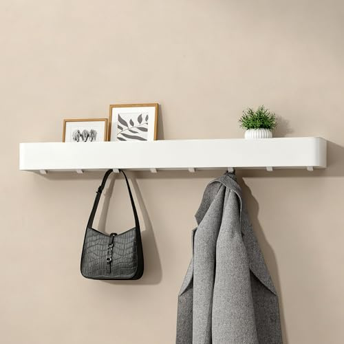 doporro Wandgarderobe mit Ablage, Garderobenleiste Weiß 80 cm, 8 Haken