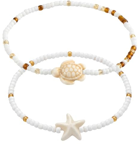 EKKONG Chevilles à Coquillage,Bracelets de Cheville en Perles pour Femmes, Bracelet Cheville Coquillage Ensemble de Bijoux d'Été Hawaïen