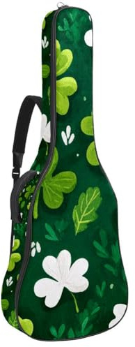 Luoweisi Gitarrentasche, volle Größe, 99 cm, 101,6 cm, 104,1 cm, für Akustikgitarre, Konzertgitarre, 10 mm dick, gepolstert, grüne Kleeblatt-Zwerge, wasserdicht, mit Tasche, verstellbarer Schultergurt