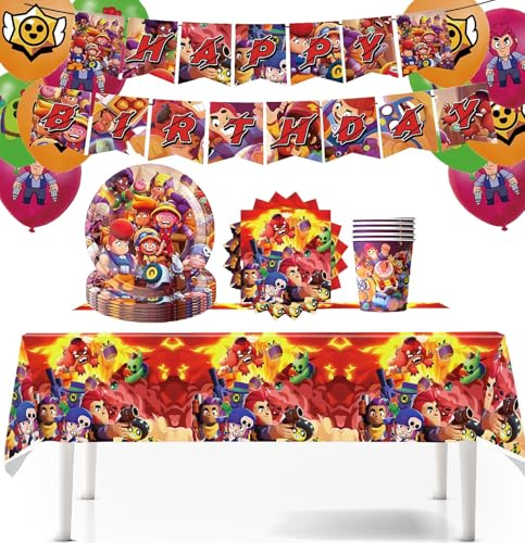 Brawl - Set di piatti di carta per feste di compleanno per bambini, set di piatti di carta per feste, battesimi, feste di compleanno (C)