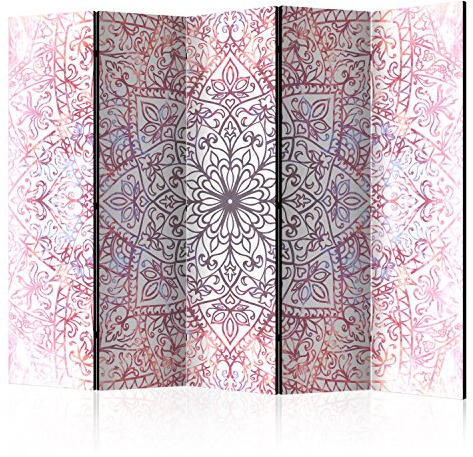 RAUMTEILER/PARAVENT B&D XXL Raumteiler Mandala Ornament Foto Paravent 225x172 cm beidseitig auf Vlies-Leinwand Bedruckt Trennwand Spanische Wand Sichtschutz Raumtrenner Home Office weiß Rose