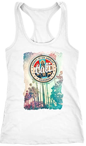 Neverless Damen Tank-Top California Beach Sunset Palmen Los Angeles Retro Racerback weiß XL
