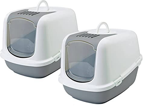 2er Sparpack XXL Katzentoilette Nestor Jumbo Weiss-grau