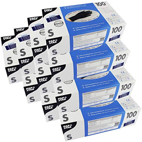 PAPSTAR 100 Handschuhe, Latex puderfrei schwarz Größe S, Sie erhalten 10 Packungen, Packungsinhalt: 100 Stück